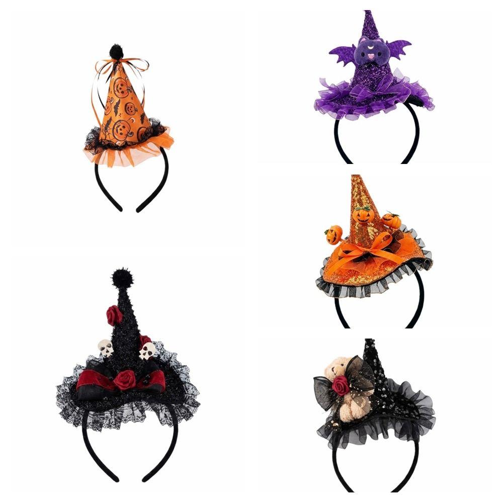 Flower Halloween Witch Hat Hair Hoop Lace Halloween Headband Halloween Party Hair Band Photo Props