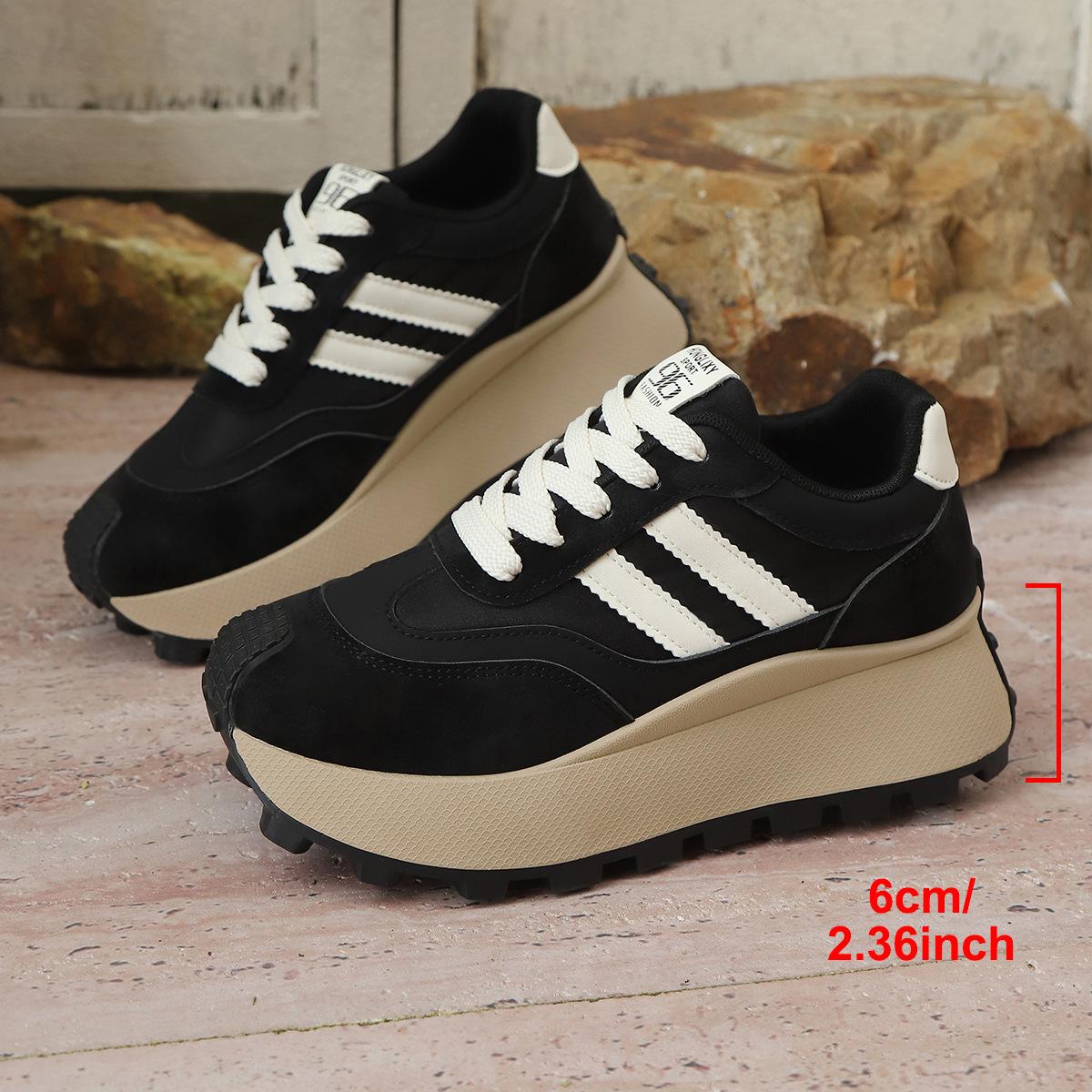Damen Plateauschuhe Mode Forrest Gump Schuhe 2026 Neue Sneaker für Damen Freizeit Tennisschuhe Dicke Sohle Vulkanisierter Schuh 40 schwarz