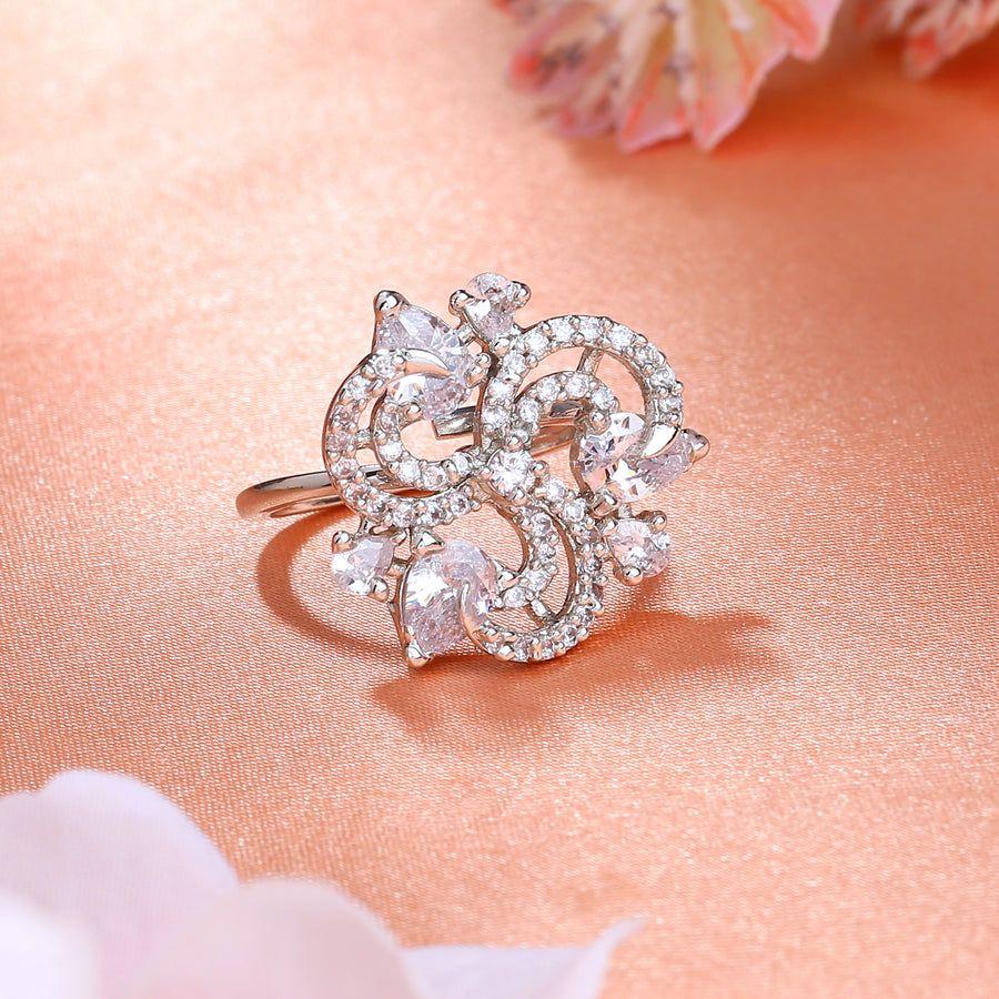 Anillo Estele para mujer con sello de circonita cúbica bañado en rodio brillante