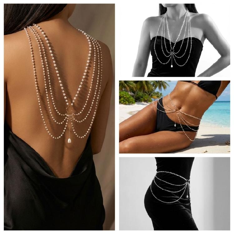 Multi Strand Imitation Pearls Tassels Necklace with Ring Elements Lightweight Alloy Neck Accessory for Various Occasions