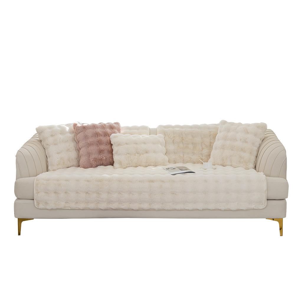 Rabbit Plush Sofa Covers Winter Warm Universal Sofa Towel Non-slip Sofa Mat Thick Sofa Cover Towel Slipcover for Living Room