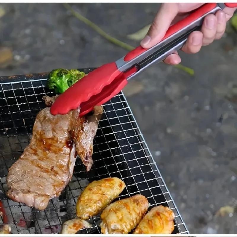 Anti Slip Cooking Serving Tongs Stainless Steel Food Clip Bread Salad Tong Heat-Resistant Barbecue Clips Kitchen Cooking Tool