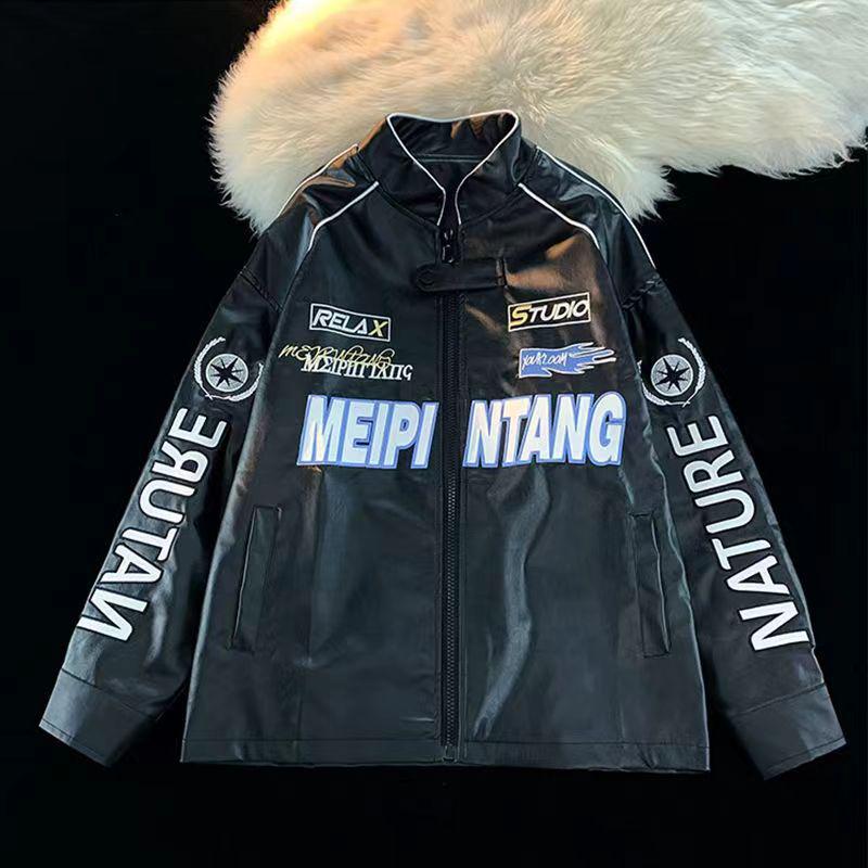 Jaqueta de Motociclista em Couro PU Estilo Retrô Americano: Casaco de Baseball Streetwear de Outono/Inverno de Alta Qualidade para Homens/Mulheres