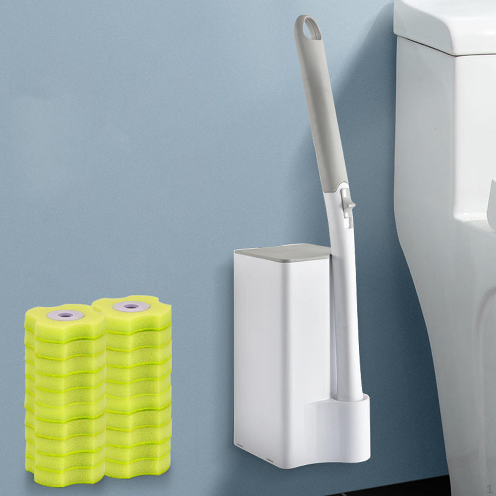 

Toilet Kit, Wall Mounted Long Handle Bowl Cleaner with 30 Refill Heads for Hotel, Household, Lemon Flavor