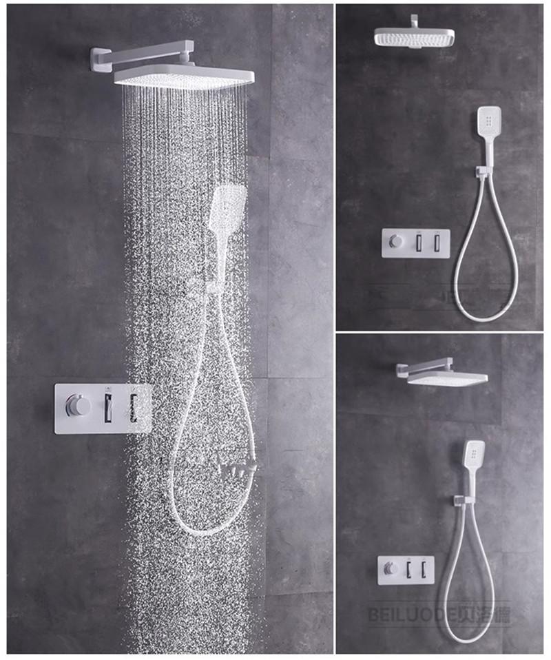 Brushed Gold Thermostatic Bathroom Shower Faucet In Wall Bath and Shower Faucet Set Gray Bathroom Mixer Bath and Rainfall Shower