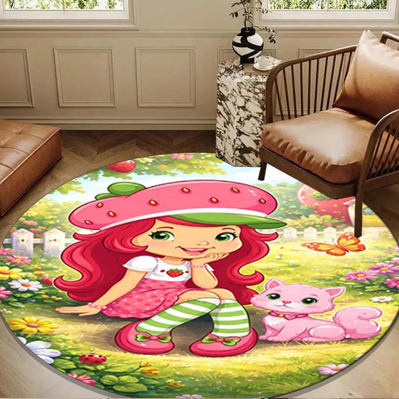 Strawberry Kitten Round Rug for Livingroom,Bedroom, Palyroom, Chair Rug, Area rug, Circle Carpet, Large Size Fan Christmas gift
