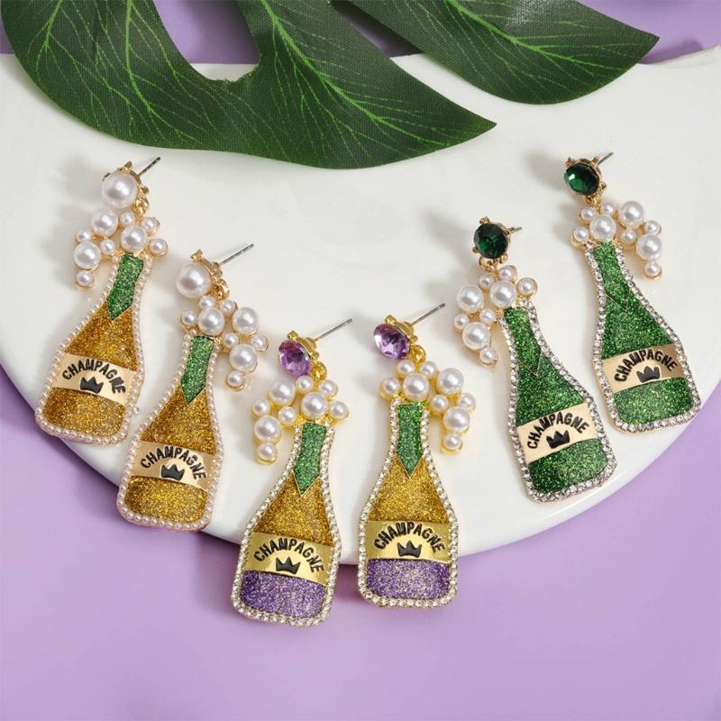 Festive Bottle Champagne Earrings Unique Designs Carnivals Stud Earrings Lightweight and Comfortable Earrings Jewelry