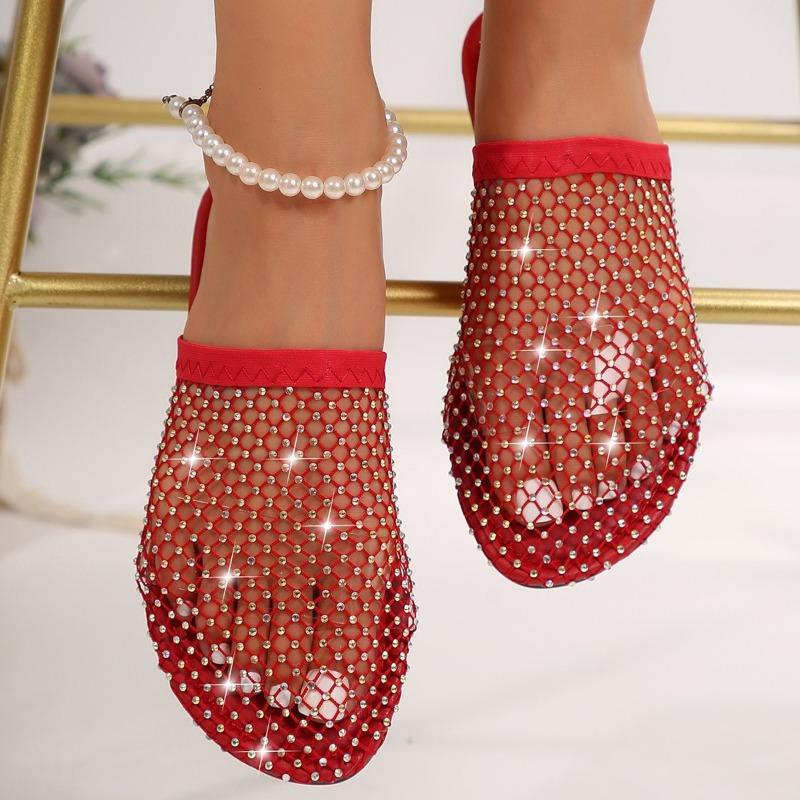 Papuci de damă 2024, vara nouă, cu cap rotund, papuci cu apă, diamant plat, sandale antiderapante, sandale pentru femei, Zapatos De Mujer