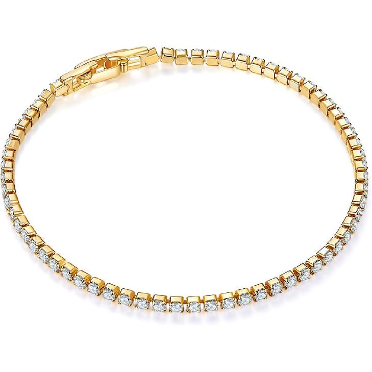 Tennis Bracelet | 2mm 14K Gold/White Gold Plated Cubic Zirconia Silver, Gold Bracelets for Women | Elegant CZ Tennis Bracelet for Women, Thin,