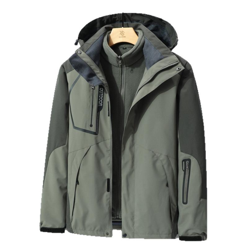 Outdoor Jacket Men's Three-in-one Waterproof and Windbreaker Removable Thickened Autumn and Winter Mountaineering Jacket Women