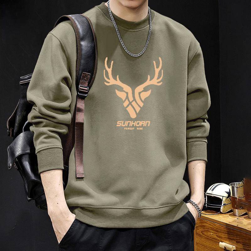 Men's Trendy Round Neck Hoodie - Plus Velvet, Autumn/Winter Style, American Brand, Perfect for Couples and Trendsetters.