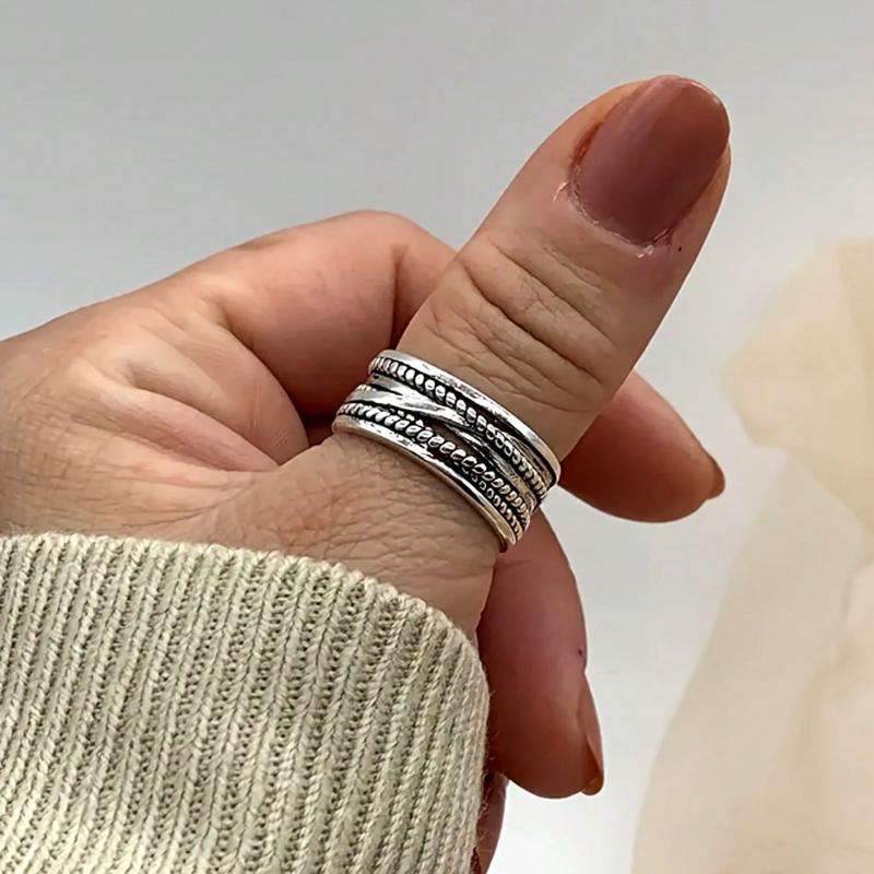 1pc Vintage Royal Style Thumb Knitted Multi-Layer Open Ring, Thick Adjustable Ring, Rugged Bohemian Elegant Ring, Women's Jewelry for All Seasons