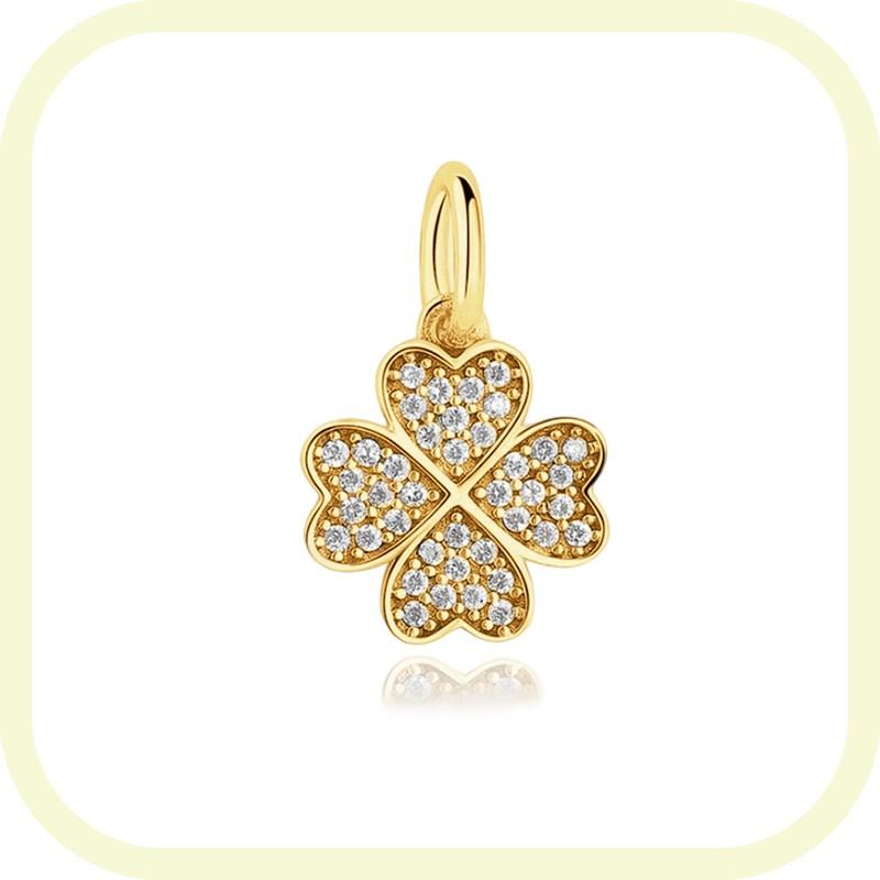 New Golden Flowers Collection Charm Bead Lucky Shamrock Rose in Bloom Daisy Flower Safety Chain Compatible With Authentic Bracelets Do It Yourself Jew