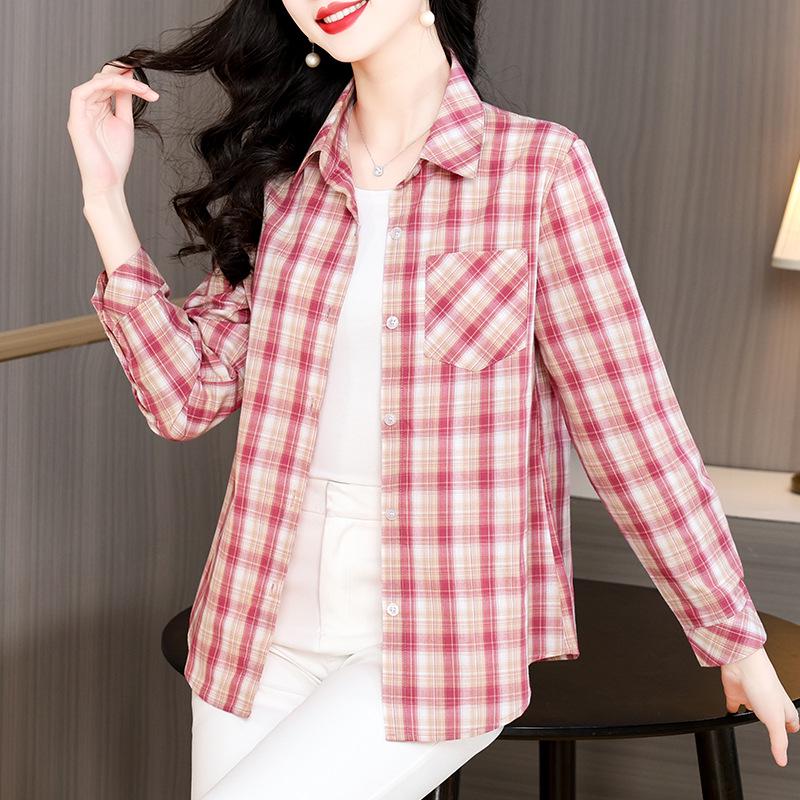 

Stylish 2026 Spring Plaid Shirt for Moms - Long Sleeve, Slimming, and Versatile. XL (80-105 jin)