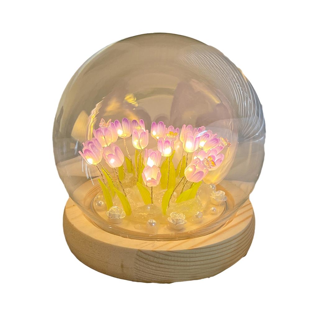 Glass DIY Tulips Night Light Romantic And Exquisite Decoration For Bedroom Mini Tulips Flower Light