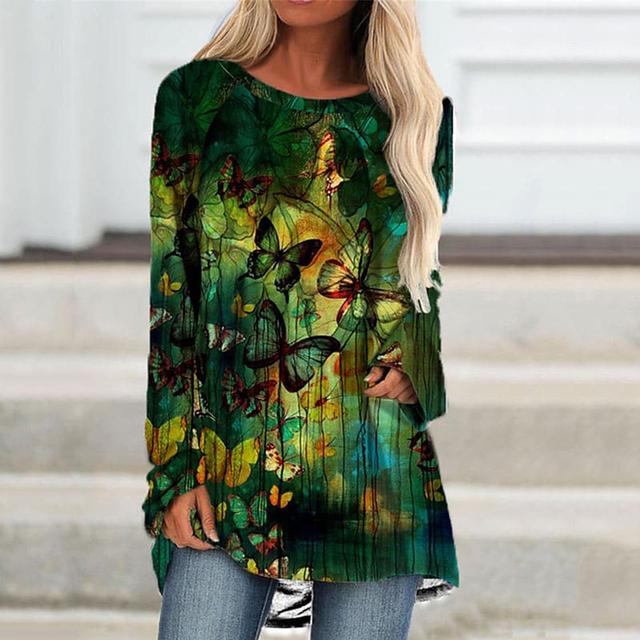 Móda Ženy Letní tričko Barevné tričko s potiskem motýla Outdoorové tričko s kulatým výstřihem volné Dámské Top Oblečení Plus velikosti S-5xl