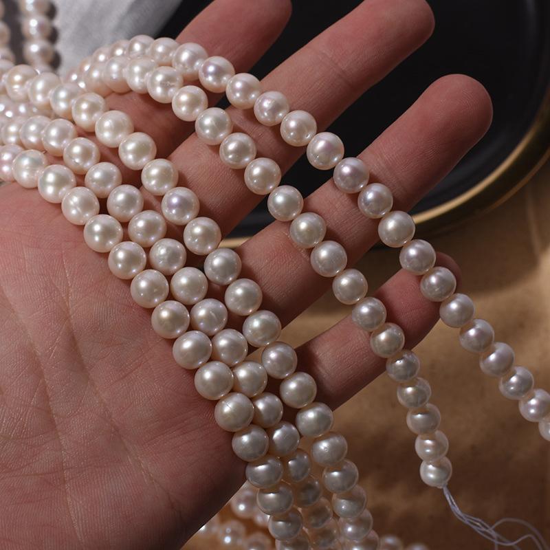 7Mm nearly round natural freshwater pearl work in progress necklace strong light bare bead DIY handmade bead material