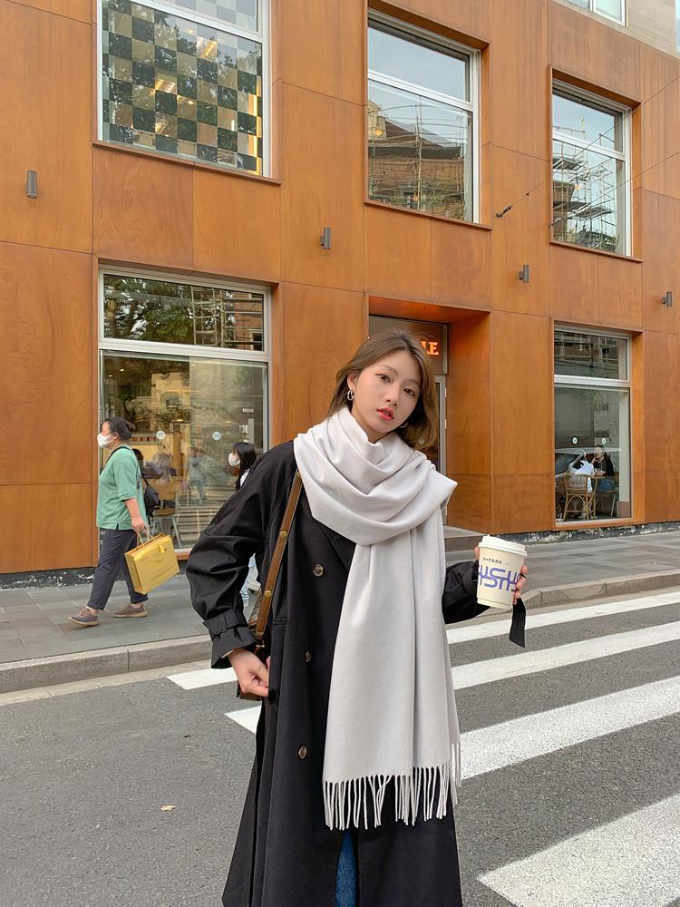 Cashmere Wool Scarf - Thick, Solid Color, Unisex, Versatile, Korean Style for Autumn/Winter.