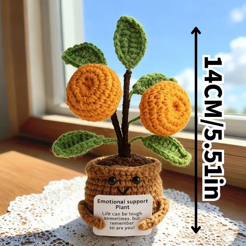 Handmade Crochet Sunflower Emotional Support Plant Desktop Ornament Adorable Potted Flower Decor with Inspirational Notes Gift