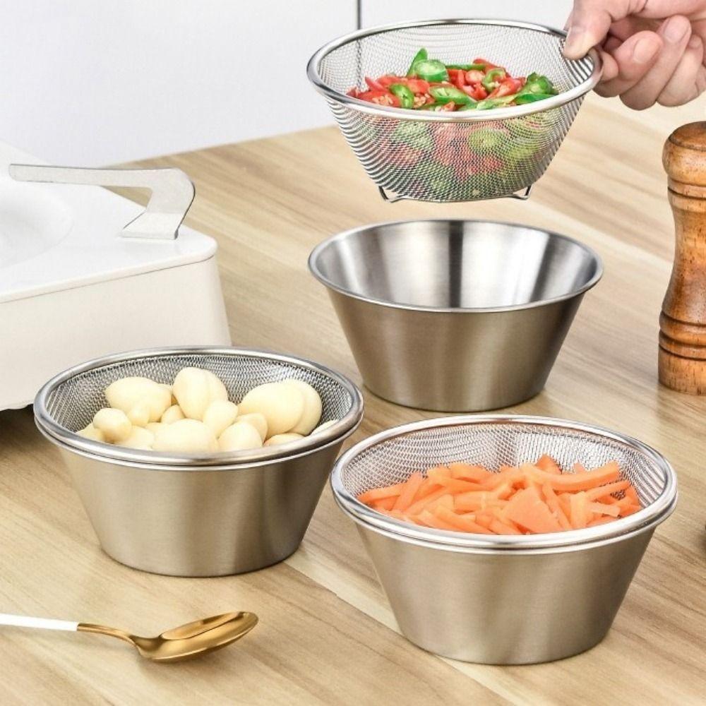 Colander Double Layer Stainless Steel Colander Set Stackable Space Saving Strainer Bowl Set Mini Drain Basket Draining Rice