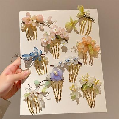 Pearl Hair Stick Chinese Style Flower Hairpin Hanfu Accessories Hair Comb