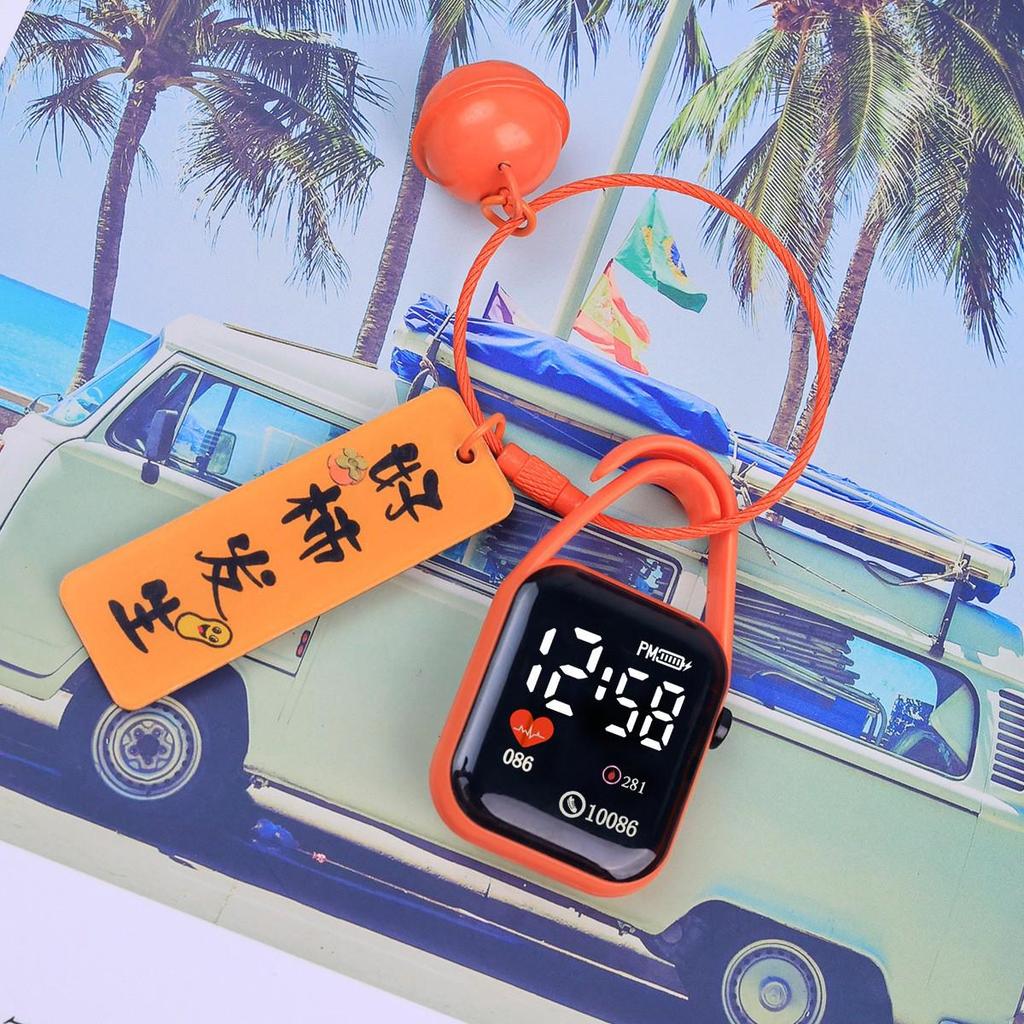 Square LED Heart Keychain Watch - Portable Youth Pendant with Night Light