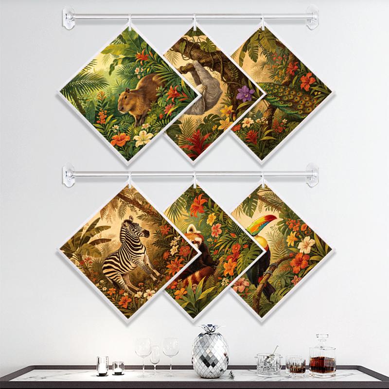 6PCS Cleaning Dishcloths Reusable Kitchen Dish Towels Tropical Animal Pattern Dishcloth Absorbent Lint Free Cloth Washable Duster Rags Tea Towels
