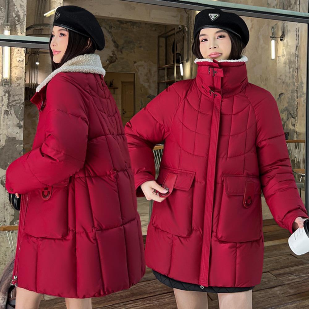 2025 winter new lapel loose medium and long, Korean version of fashion down cotton jacket