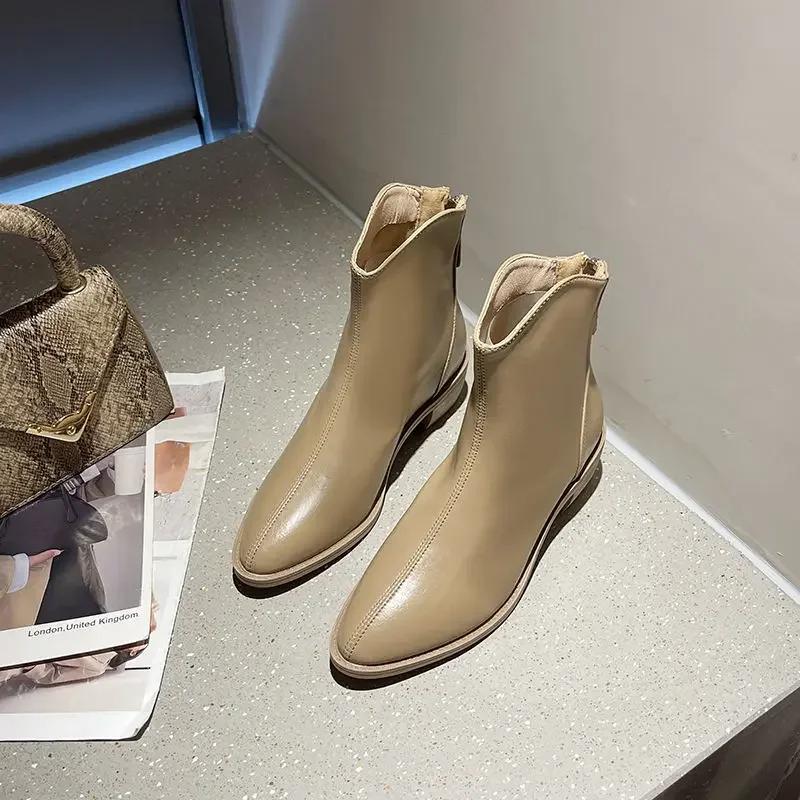 Fashion Round Toe Booties Leather Black Female Short Shoes On Promotion Large Size Warm Boot Autumn Fashion 2024 Hot Women's Ankle Boots