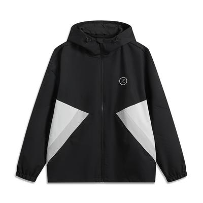 Li Ning Wade Series Ērta Ikdienas Kapuces Vienkārša Brīva Krāsu Bloka Vējjaka Vīriešu Virsdrēbes Melna AFDV853-1
