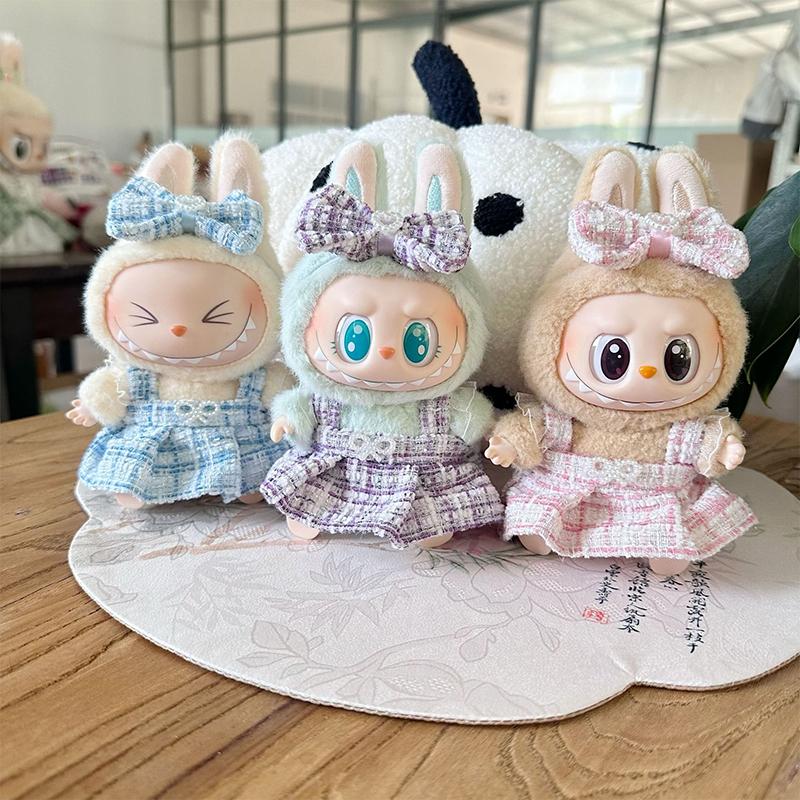17cm Oblečení pro panenky Labubu Roztomilé Mini Plyšové Oblečení pro panenky Oblečení Monstrum Doplňky Perlové Mini Růžové Princeznovské šaty