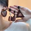 Classic Wooden Geometric Earrings: European & American Niche Design with Tiger Eye Heart & Triangle Shapes