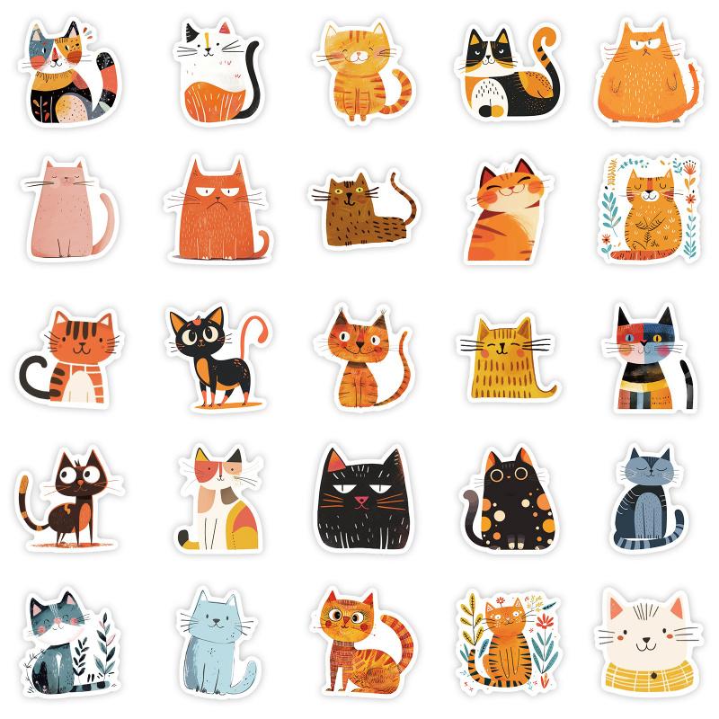 50PCS Cartoon Cat Waterproof Stickers DIY Refrigerator Notebook Computer Water Cup Luggage Decoration Creative Cat Art Stickers