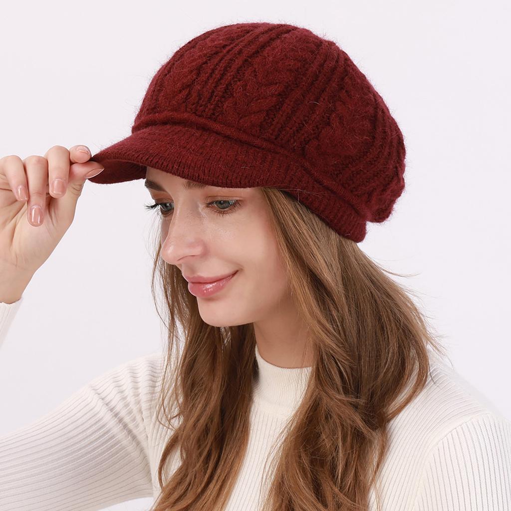 New Autumn and Winter Women's Velvet and Thickened Wool Cable Knit Cap  Fashionable Warm and Cold Proof Beret Knitted Hat