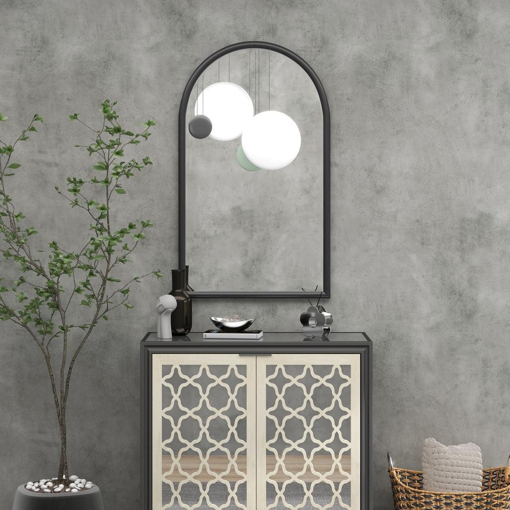 Arched Wall Mirror, 110 x 65 cm, Wooden Frame, Black