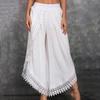 Pantaloni Harem a Vita Alta Gamba Larga Lunghezza Nove Quarti da Donna Colore Unito Bordi in Pizzo Pantaloni Casual Abbigliamento Donna