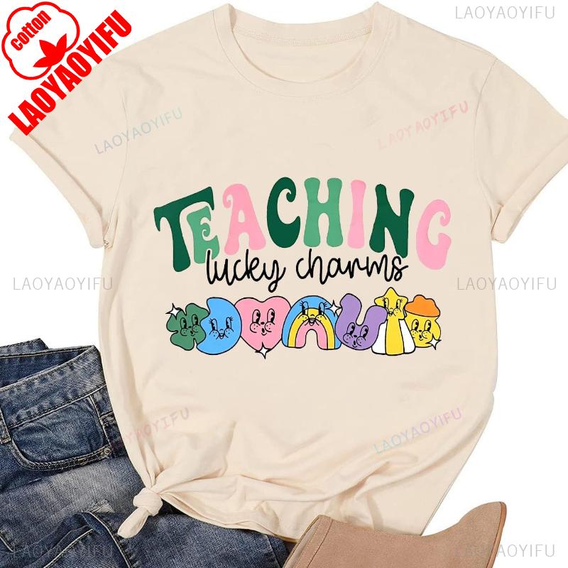 St Patricks Day Teacher Shirt for Women Teaching Lucky Charms TShirt Casual Lucky Irish Green Tee Tops Goth Women Clothing