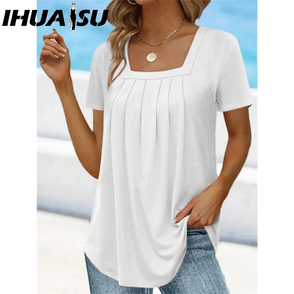 

IHUASU Женские модные повседневные однотонные блузки и рубашки с принтом и коротким рукавом XXXL белый