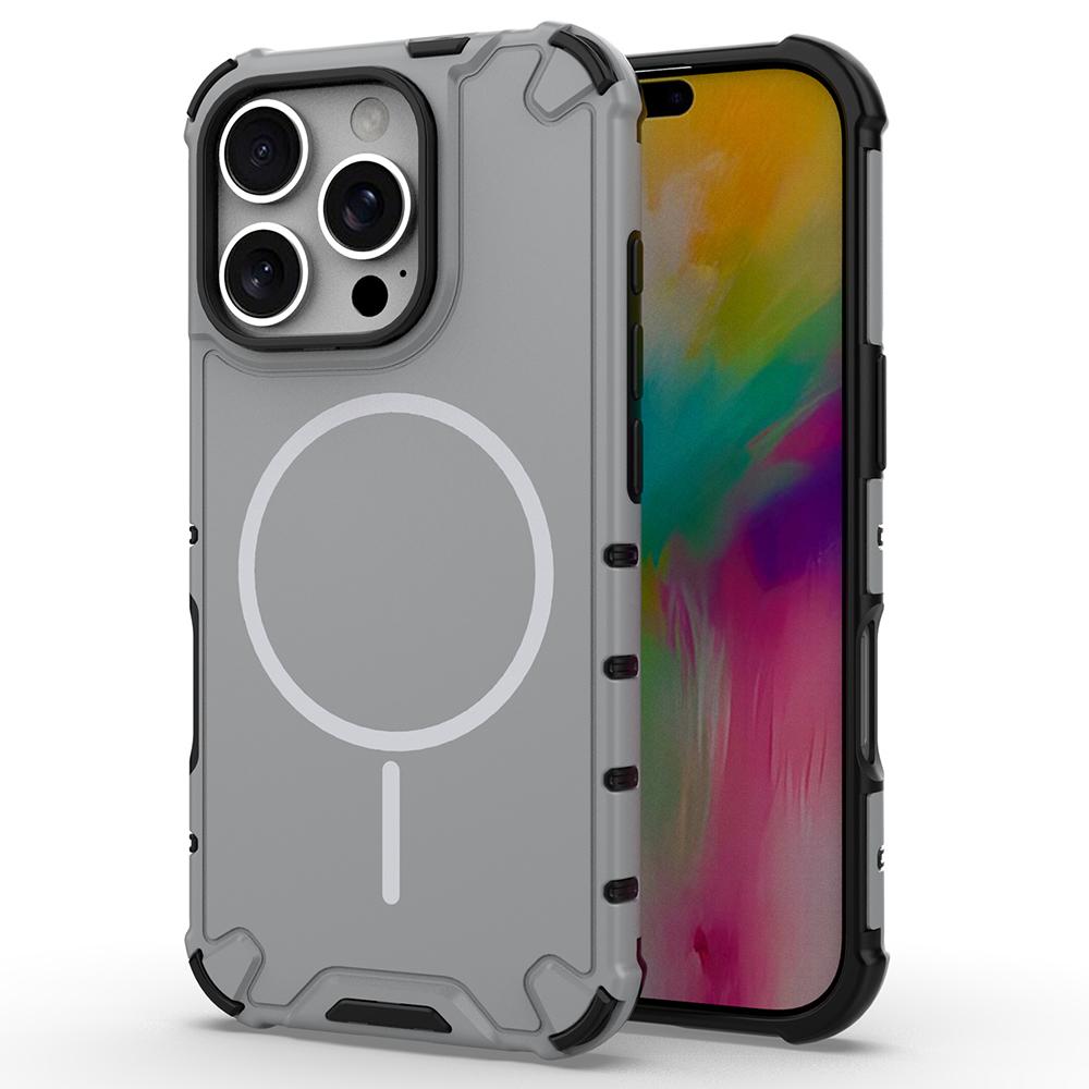 For iPhone 16 Pro Magnetic Case Corrugated Texture Heat Dissipation Shockproof TPU+PC Phone Back Cover