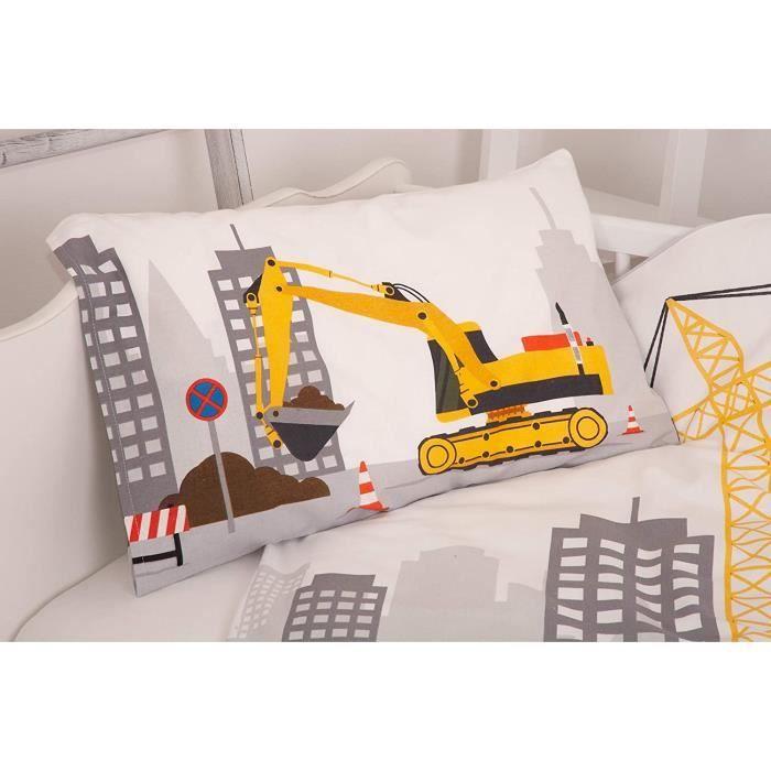 Parure de lit bébé - jana - chantier de construction - réversible - 100 x 135 cm - 40 x 60 cm