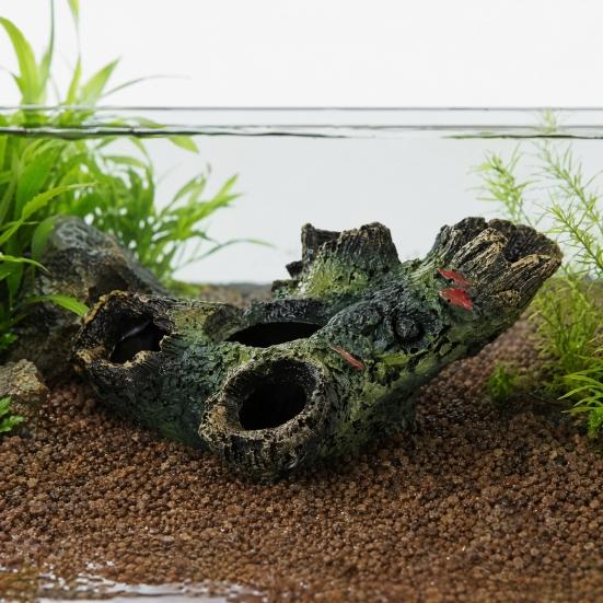 Decaying Trunk Aquarium Hide Decorative Betta Fish Hideout with Multiple Holes