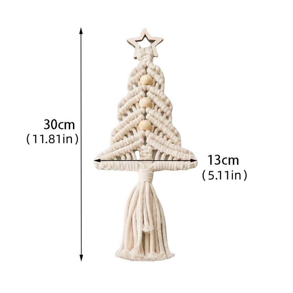 

Bohemian Macrame Christmas Tree Wall Hanging, Handmade Cotton Rope Decor With Wooden Star, 3 Colors For Home Xmas Decoration A