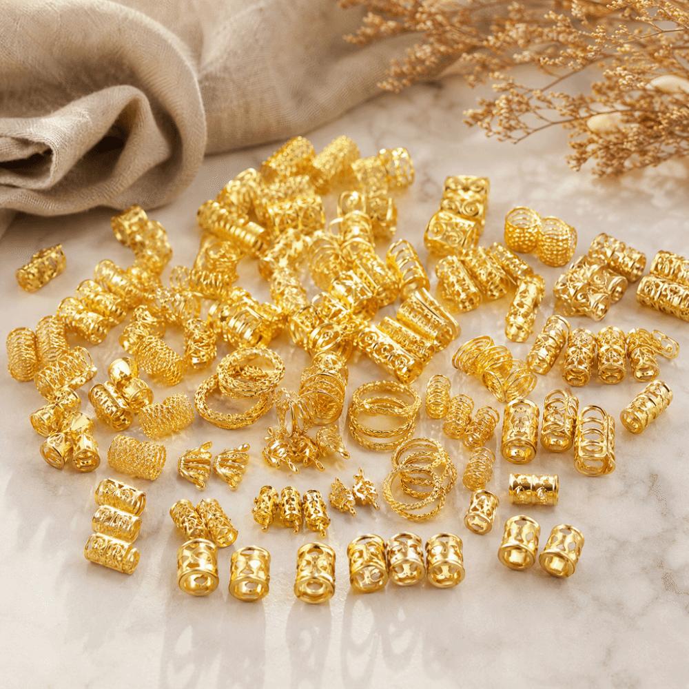 290Pcs Gold Silver Dreadlock Jewelry Hollow Out Metal Hair Rings Charms Hair Braiding Rings Unisex
