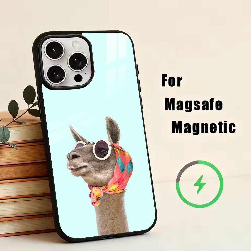 D-Cute Alpaca Phone Case For iPhone17,16,15,14,13,12,11 Plus,Pro Magnetic For Magsafe Wireless Charging