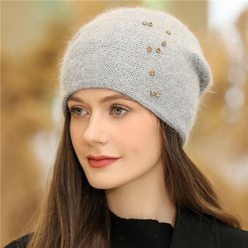 Women Winter Hat Decorate Beanie Hat Rabbit Fur Blend Winter Dandy Cap Female Casual Streetwear Knitted Hat 2025