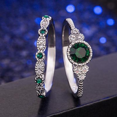 2026 Two-Color Double Circle Set Women's Ring Emerald Zircon Ring Sapphire Ring