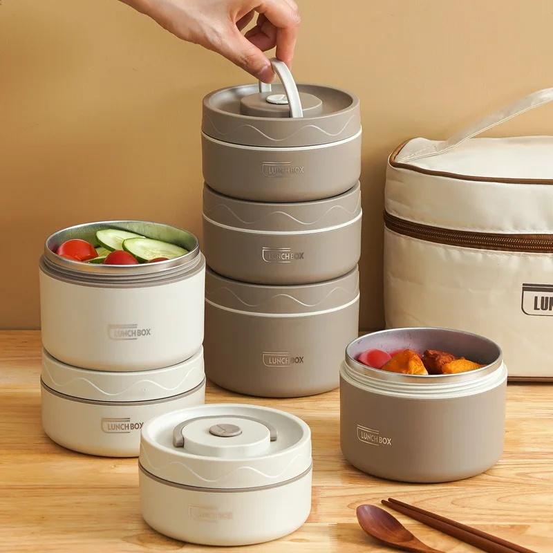 Portable Stainless Steel Bento Box Set Leakproof Insulated Food Container with Thermal Lunch Bag for Office School