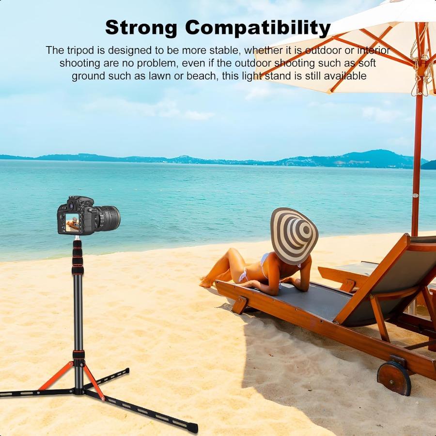 Extendable Travel Light Stand 7.2ft 2.2m Sturdy Aluminum Alloy Light Weight Adjustable Portable Tripod with Carry Bag for Photo
