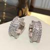 Breite Dicke Zweireihige Gemischte Konische Baguette Runde Zirkonia Creolen Silberfarben Steckerverschluss Elegante Bankett Damen Accessoires