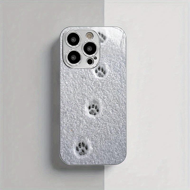 Snow Bear Paw Pattern Electroplated Silver Phone Case For Samsung Galaxy S25 S24 S23 Ultra Plus FE Tempered Glass Cover